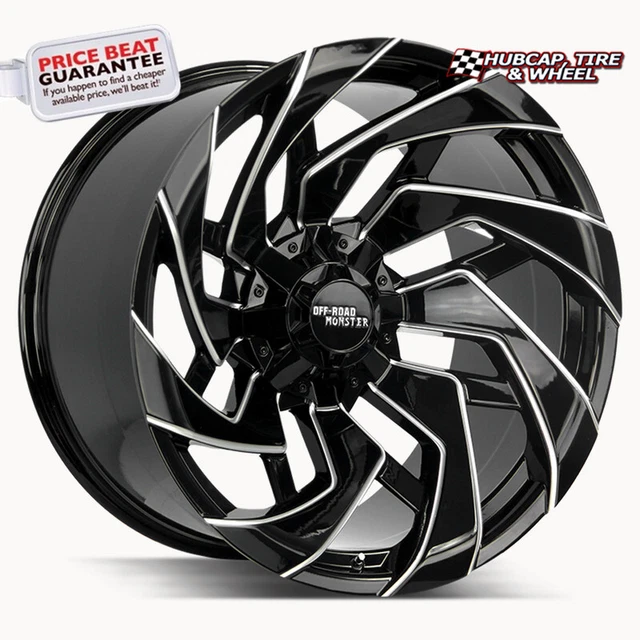 OFF ROAD MONSTER M24 GLOSS BLACK MILLED - 22X12 - 5x127 BP, NEG 44MM Offset