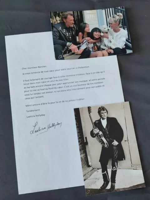 Autographe lettre photo LAETICIA HALLYDAY, Johnny HALLYDAY réponse à un fan