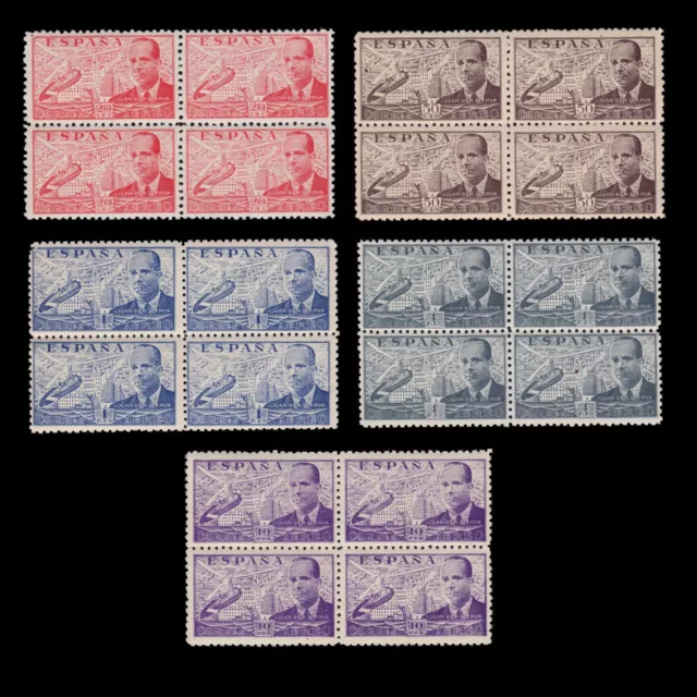 1941-47.Juan Cierva.5 valores.Blq 4.MNH. Edifil 940-43-44-46-47