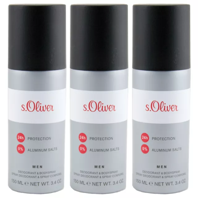 S.Oliver Hombre Desodorante & Body Spray 3 x 150 ML 24H 0% Aluminiumsalz