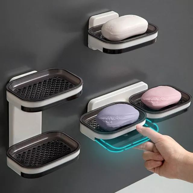 Wall Mounted Soap Holder Dish Rack Double Layer Shower Bathroom Kitchen Storage