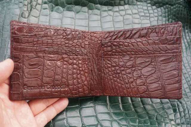 Full Real Crocodile Alligator Belly Leather Skin Men Bifold Wallet Brown #A25