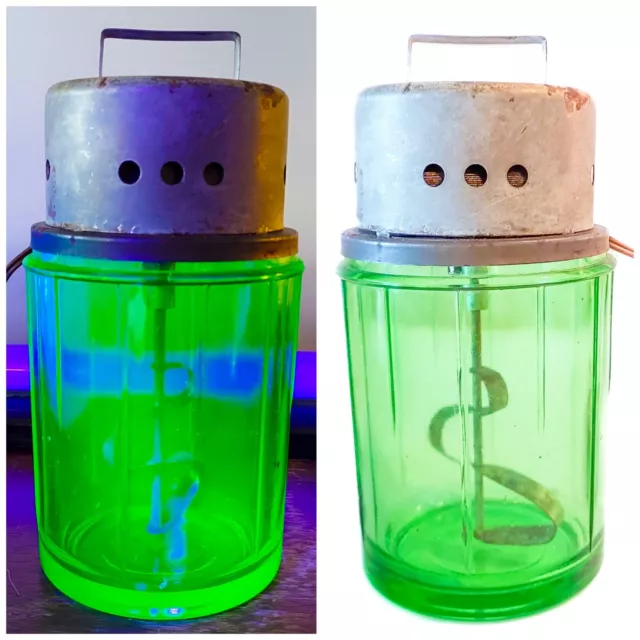 1 Antique Vidrio Products Green Vaseline Uranium Glass Electro Mix Mixer WORKS