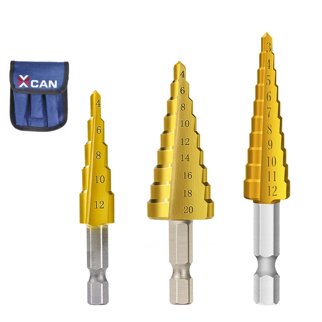 3Pcs Step Drill Bit Set Quick Change 1/4'' Shank Titanium HSS Steel Step