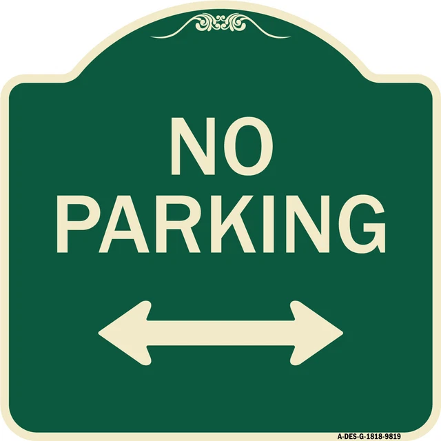 Designer Series - No Parking With Bidirectional Arrow Black & Gold Metal Sign
