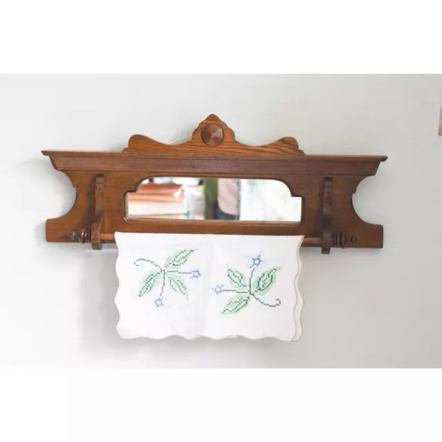 Victorian Wooden Towel Bar and Mirror Architectural Detail Cottage Rustic Farm