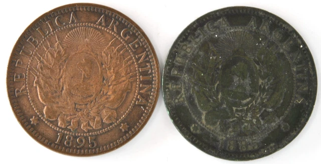 1885 & 1895 Republica Argentina Dos Centavos Coin Lot Of 2 KM# 33