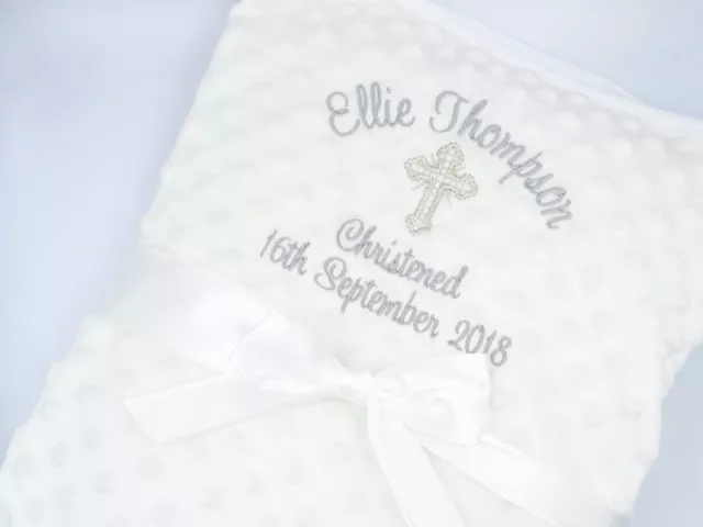 Personalised Embroidered Christening Blanket Baptism Naming Ceremony name date