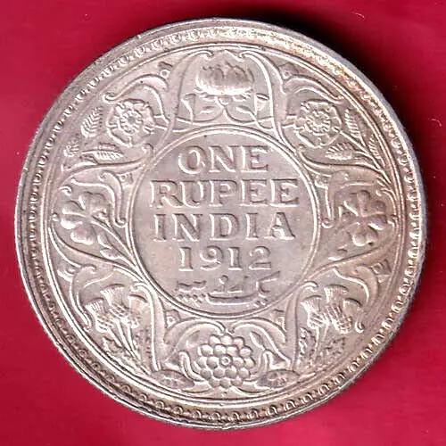 British India 1912 Bombay Mint George V One Rupee Beautiful Silver Coin #V38
