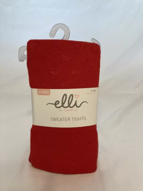 Girls Elli By Capelli Sweater Tights - 2 Pair - Red - Black - Size 7-10 - Nwt