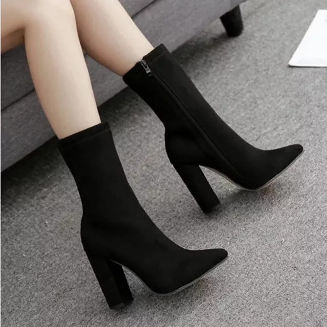 Bottes Chaussures Bottes Noir Bottines 11 CM Cuir Synthetique en Daim 43892