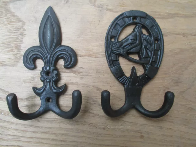 Cast Iron Vintage Old Style Double Hanging Coat Hook Peg Hanger