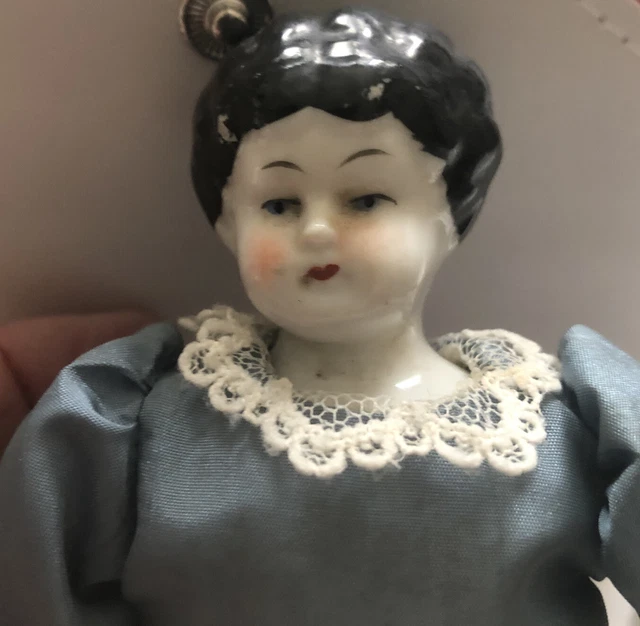 Antique Signed Germany China Head Doll Original Victorian Dress  Cloth Body