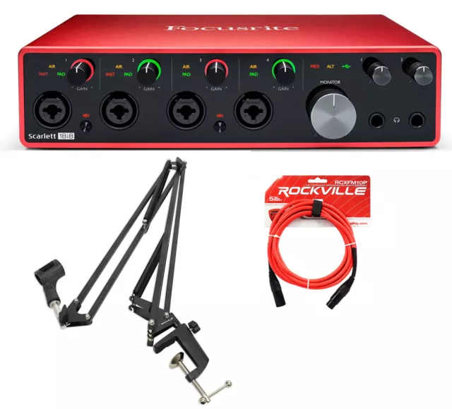 Focusrite Scarlett 18i8 3rd Gen 18-in, 8-out USB audio interface +Boom Arm+Cable