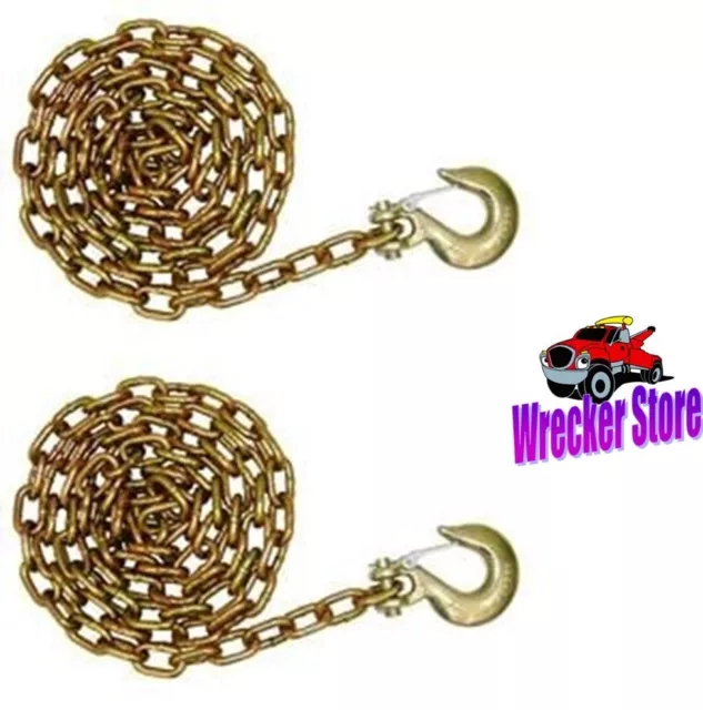 Qty. 2, 5/16" x 10' Grade 70 Chain with Eye Slip Hook One End Wrecker Tow Truck