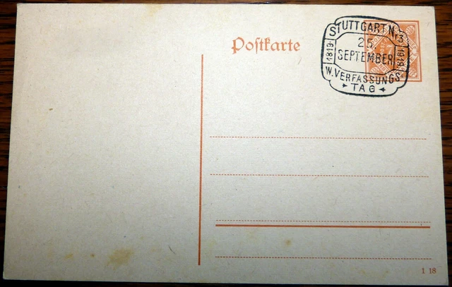 Karte Stuttgart Stempel Verfassungstag Ganzsache Altdeutschland Württemberg (76