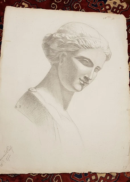 Disegno Carboncino Fanciulla, Firmato, Xix Secolo