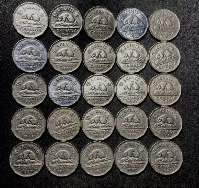 Old Canada Coin Lot - 1946-1952 - 25 HIGH QUALITY Nickels - Lot #J4