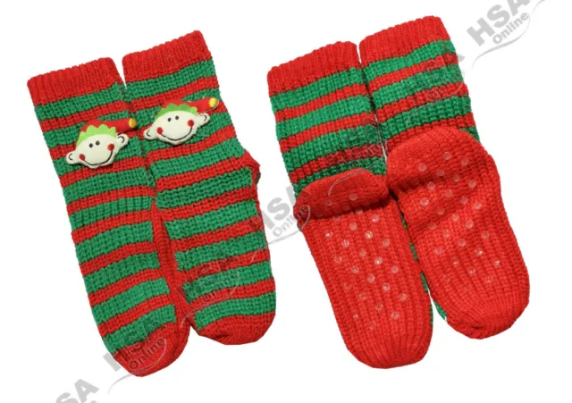 Girls Ladies Boys Elf 3D Winter Warm Slipper Socks Gripper Sole Christmas Gift