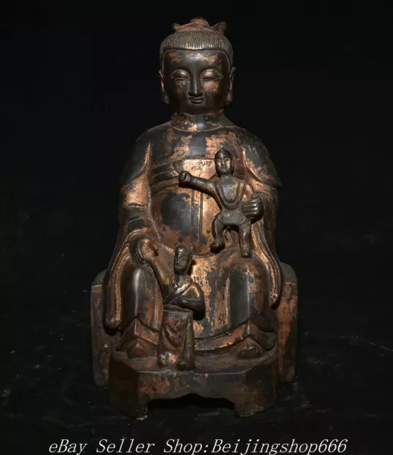 9.2" Old Tibet Tibetan Bronze Gilt Tongzi Kwan-yin Guan Yin Goddess Statue