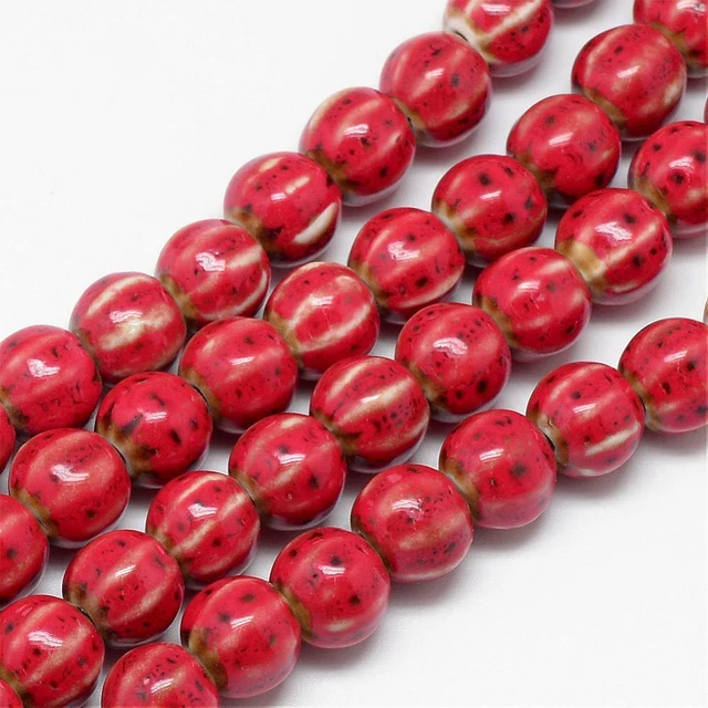 Porzellanperlen Porzellan Perlen Keramik Kugel Rund Rot 10x11mm 10 Stück
