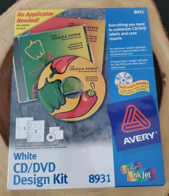 NEW Avery 8931 White CD/DVD Design Kit for Inkjet Printer 30 Labels-CL