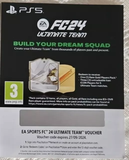 EA Sports FC24 Ultimate Team PS5 code, FC24 game not included