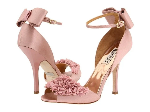Nib Badgley Mischka Lelah Da Sposa IN Ras Frilly Sandali Fiocco Scarpe Rosa 10