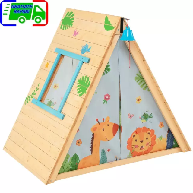 Maison de Jardin Enfants 2 en 1 avec Escalade Cloche Imperméable Cabane en Bois