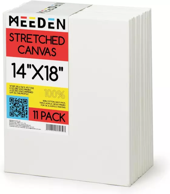 Stretched Canvas, 14 × 18 Inch, Pack of 11, Blank White Canvases Painting, 100%