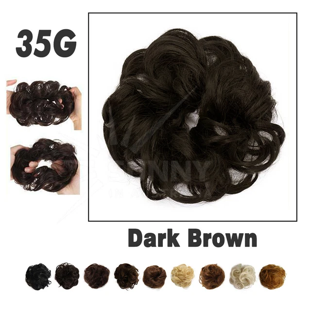 Natural Messy Bun Scrunchie Thick Hair Piece Curly Brown Updo Hair Extension