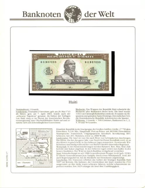 Banknotes of World  Haiti 1 Gourde 1987  P-245 UNC BG837033