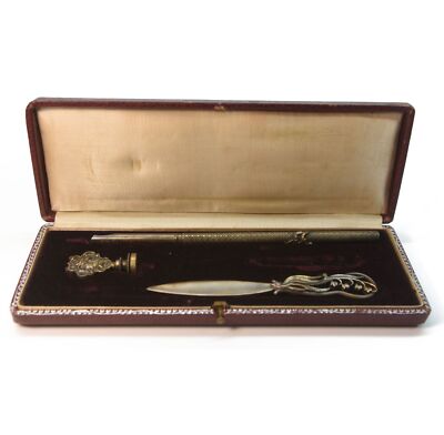 Boite de sceau 3 pièces à cacheter ancien aux fleurs de lys XIXème 