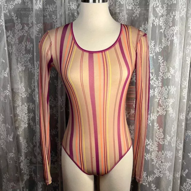 Deadstock 90's Vintage Cosabella Lingerie Mesh Striped Bodysuit Womens Small
