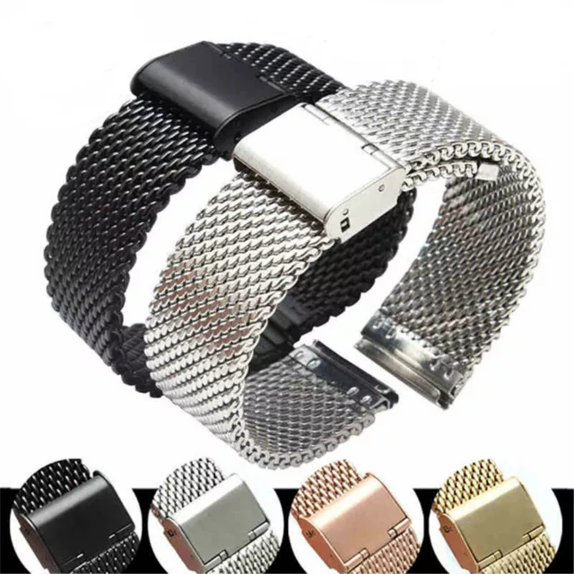 12mm-22mm Milanese Mesh Watch Band,Stainless Steel Hang Buckle Clasp Watch Strap