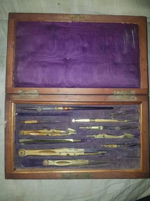 VICTORIAN VINTAGE COMPASS set Mahogany Box Technical Drawing ...