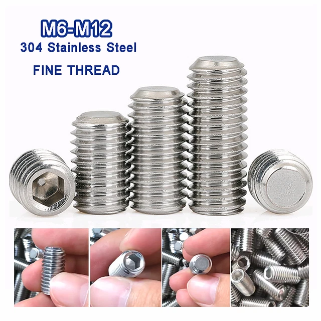 FINE THREAD M6 M8 M10 M12 Stainless Steel Grub Screws Flat Point Allen