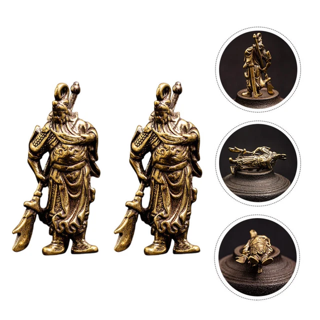 2 Pcs Bracelet Charms Antique Keyrings Car Keys Brass Keychain Prosperity Statue 12