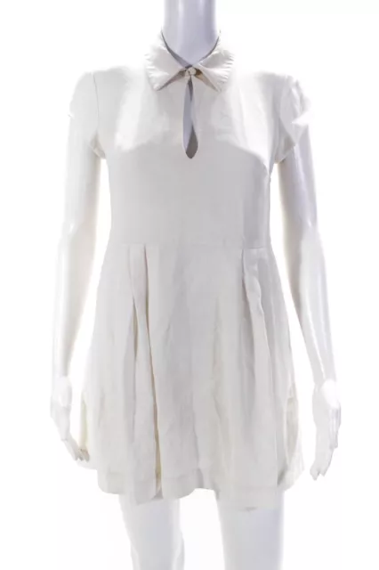 Elizabeth and James Women's Collar Cap Sleeves Pleated Mini Dress White Size XS