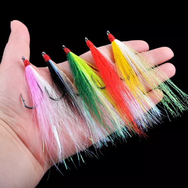 5 Color Dressed Bucktail Teaser Flies Fishing Hook Sea Bass Fluke Cod Plugs Rigs 2