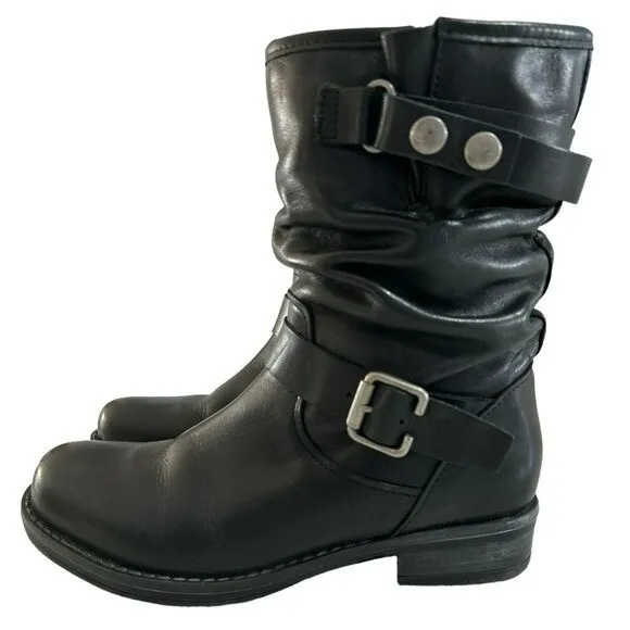 Eric Michael Laguna Black Leather Buckle Strap Moto Boots Made in Portugal - 36