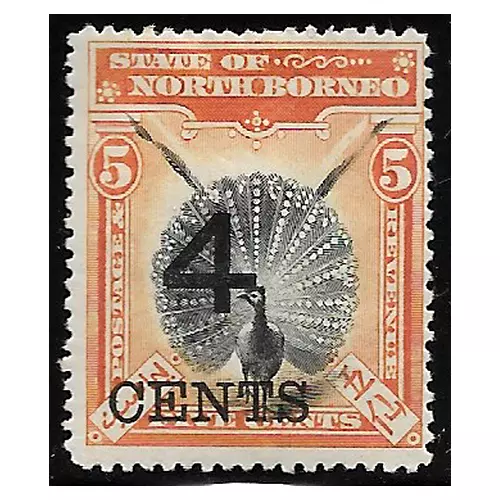 NORTH BORNEO stamps 1899 ovpt. 4 CENTS on 5 cents black & orange SG.112 MH-F725