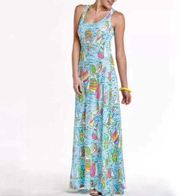 NWT Lilly Pulitzer XL Treena Maxi Sleeveless Dress Gotta Regatta Sailboat Print