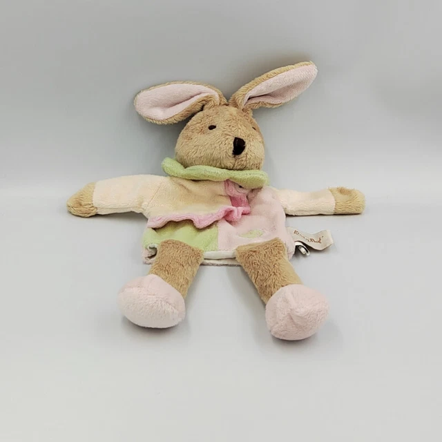 Doudou marionnette lapin beige rose vert BABY NAT - 31124