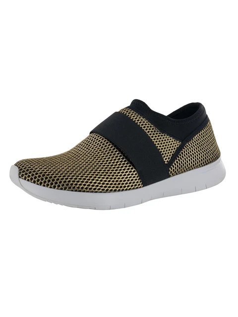 Fitflop Womens Airmesh Slip On Sneaker Shoes, Black/Gold, US 11
