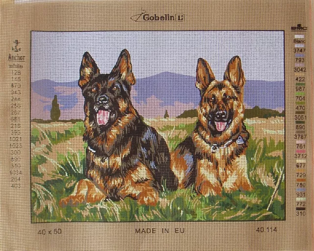 Gobelin needlepoint canvas 40.114 German Shepherd dogs 12 x 15 inches