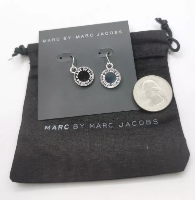 March by Marc Jacobs Black Enamel Logo Disc Drop Earrings