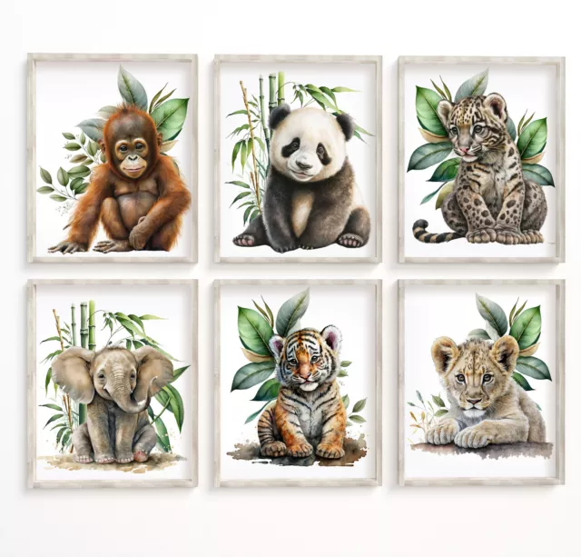 Asian Animal Babies Art Prints, Orangutan Panda Leopard Tiger Elephant Lion Gift