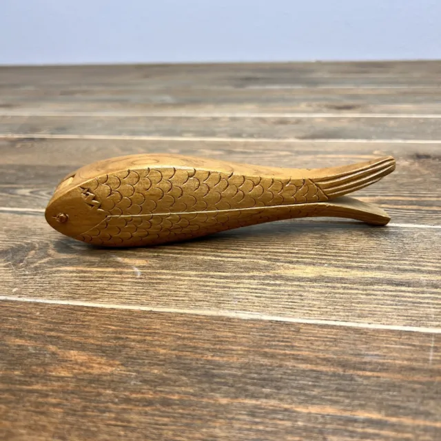 Vintage wooden fish shaped nut cracker 8" long Made In Yugoslavia