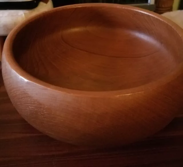 large teak bowl wooden solid mid century vintage hand carved salad fruit